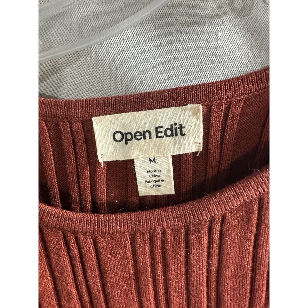 Open Edit Cut Out One Shoulder Orange Cropped LS Top Size M Split Hem Sweater - Picture 5 of 8